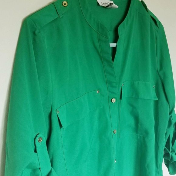 Calvin Klein Irish Green Small Silky Blouse - Picture 4 of 5